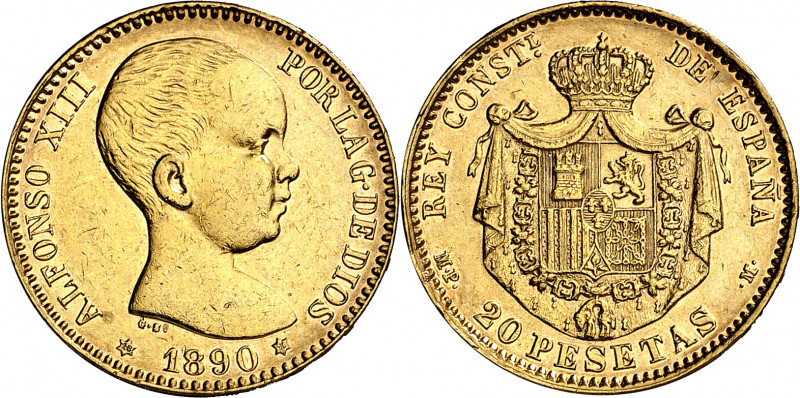 1890*1890. Alfonso XIII. MPM. 20 pesetas. (AC. 114). Sirvió como joya. 6,41 g. (...