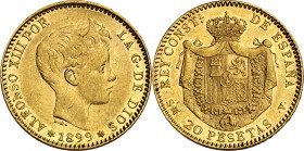 1899*1899. Alfonso XIII. SMV. 20 pesetas. (AC. 116). 6,42 g. MBC+.