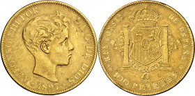 1897*1897. Alfonso XIII. SGV. 100 pesetas. (AC. 119). Golpecitos. 32,13 g. MBC+.