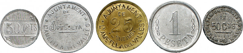 L'Ametlla del Vallès. 25, 50 (dos) céntimos y 1 peseta (dos). (AC. 1 a 5) (T. 19...
