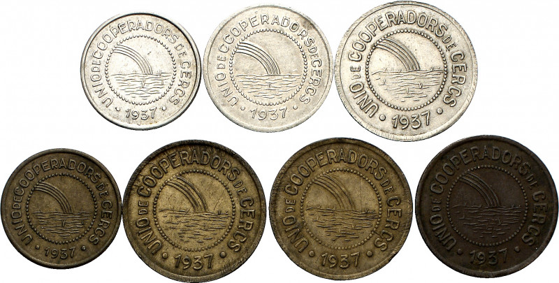 Cercs. Unió de Cooperadors. 5, 10 céntimos (tres), 1, 2 y 5 pesetas. (T. 933 a 9...
