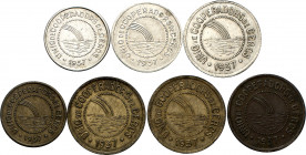 Cercs. Unió de Cooperadors. 5, 10 céntimos (tres), 1, 2 y 5 pesetas. (T. 933 a 938). 7 monedas, una serie completa. Escasas. MBC-/EBC-.