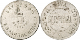 1935. Esparraguera. Cooperativa Obrera Germinal. 5 pesetas. (AL. 605). 11,60 g. EBC-.