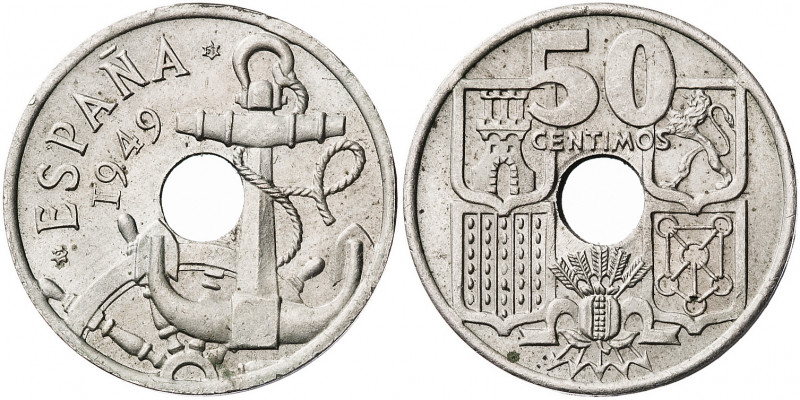 1949*1951. Franco. 50 céntimos. (AC. 21). Haz de flechas invertido. 3,95 g. EBC+...