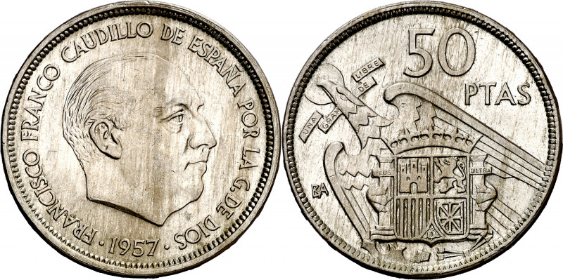 1957. Franco. BA (Barcelona). 50 pesetas. (AC. 156). I Exposición Iberoamericana...