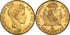 1897*1961. Franco. SGV. 100 pesetas. (AC. 177). Acuñación de 810 ejemplares. Golpecito. Rara. 32,21 g. S/C-.