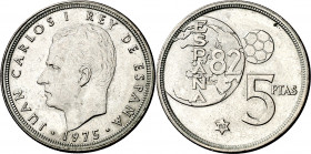 1975*80. Juan Carlos I. 5 pesetas. (AC. 40). Error del Mundial. 5,74 g. EBC.