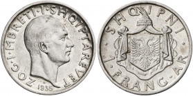 Albania. 1935. Zog I. R (Roma). 1 franco. (Kr. 16). Brillo original. AG. 5 g. S/C-.