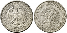 Alemania. 1929. J (Hamburgo). 5 marcos. (Kr. 56). Escasa así. AG. 24,90 g. EBC+.