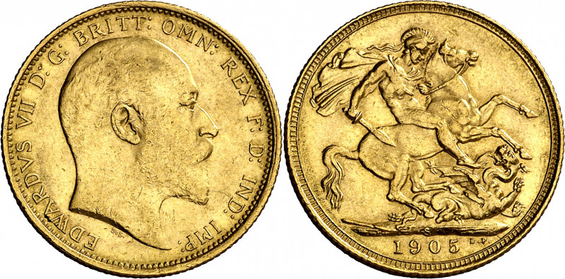Australia. 1905. Eduardo VII. S (Sydney). 1 libra. (Fr. 32) (Kr. 15). AU. 7,99 g...