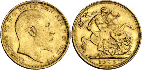 Australia. 1905. Eduardo VII. S (Sydney). 1 libra. (Fr. 32) (Kr. 15). AU. 7,99 g. MBC+.