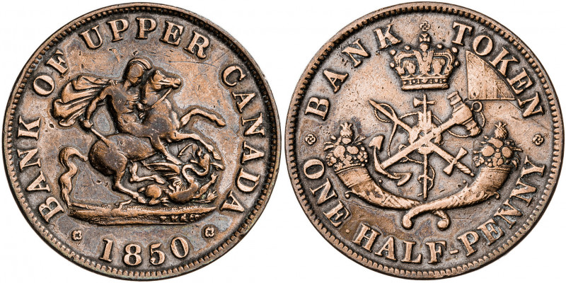 Canadá. Alto Canadá. 1850 1/2 penique. (Kr. Tn2). Limpiada. CU. 7,55 g. MBC+.