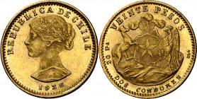 Chile. 1926. Santiago. 20 pesos. (Fr. 56) (Kr. 168). AU. 4,05 g. S/C-.