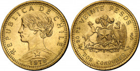Chile. 1976. 20 pesos. (Fr. 56) (Kr. 188). AU. 4,05 g. S/C-.