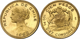 Chile. 1962. 100 pesos. (Fr. 54) (Kr. 175). AU. 20,32 g. S/C-.