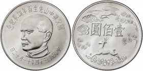 China. Taiwán. Año 54 (1965). 100 yuan. (Kr. 540). Escasa. AG. 22,21 g. S/C.