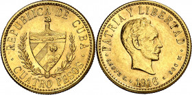 Cuba. 1916. 4 pesos. (Fr. 5) (Kr. 18). Escasa. AU. 6,67 g. EBC-/EBC+.