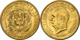 República Dominicana. 1955. 30 pesos. (Fr. 1) (Kr. 24). 25º Aniversario del régimen de Trujillo. Leves rayitas. AU. 29,60 g. EBC-.