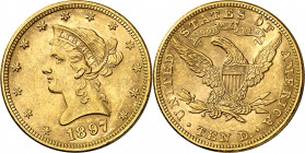 Estados Unidos. 1897. Filadelfia. 10 dólares. (Fr. 158) (Kr. 102). AU. 16,68 g. MBC+.