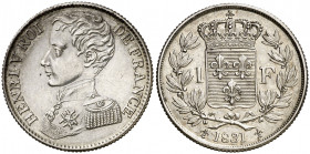 Francia. 1831. Enrique V, Pretendiente. 1 franco. (Kr.UWC. 28.2). Bella. AG. 5,03 g. EBC+.