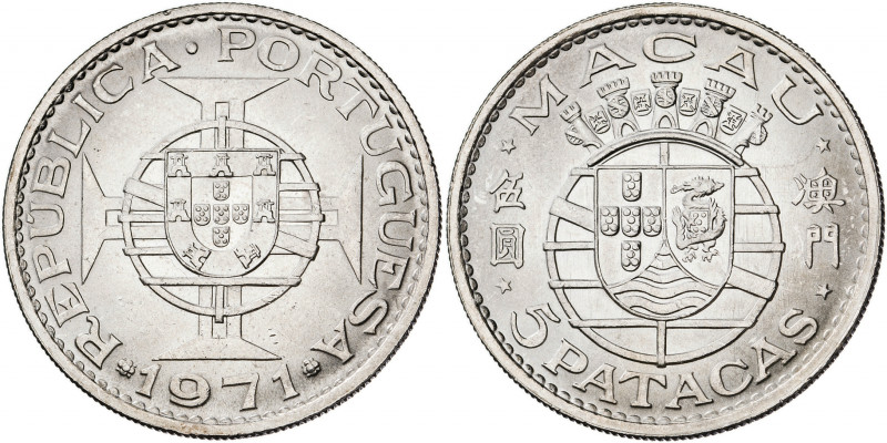 Macao. 1971. 5 patacas. (Kr. 5a). AG. 10,04 g. S/C-.