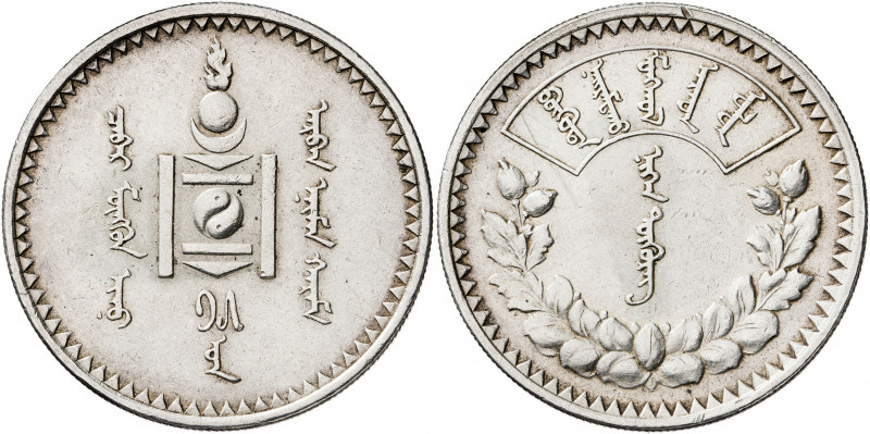 Mongolia. AH 15 (1925). 1 tugrik. (Kr. 8). AG. 20,01 g. MBC+.