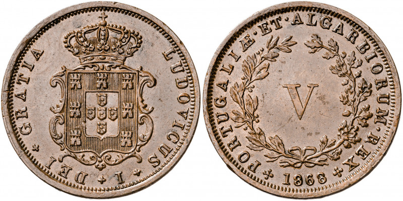 Portugal. 1868. Luis I. 5 reis. (Kr. 513). CU. 6,44 g. EBC.