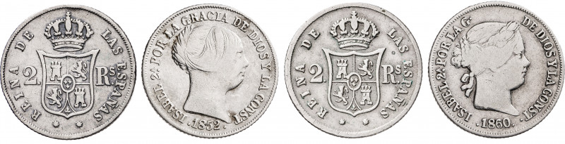 1852 a 1860. Isabel II. Barcelona. 2 reales. Lote de 4 monedas distintas. A exam...