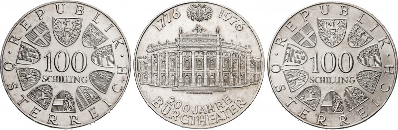 Austria. 1976. 100 chelines. 200º Aniversario del Burgtheater. Lote de 3 monedas...