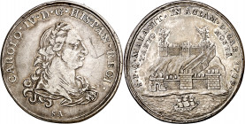 1789. Carlos IV. Málaga. Proclamación. Módulo 4 reales. (Ha. 1) (V. 693). Rayitas. 13,65 g. MBC/MBC+.