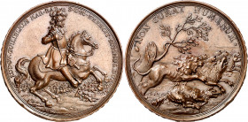 Alemania. Baden. (1691-92). Luis Guillermo. Victoria sobre los turcos. Leves golpecitos. Escasa. Bronce. 44,95 g. Ø50 mm. EBC-.