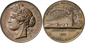 Francia. (1889). III República. París. Centenario del Ministerio de Finanzas. Administración de Monedas y Medallas. Grabador: Oudiné. Bella. Bronce. 5...