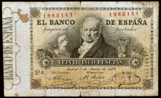 1889. 25 pesetas. (Ed. B81) (Ed. 297). 1 de junio. Goya. Manchitas. Reparaciones. Raro. (MBC-).