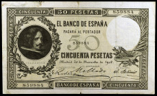 1902. 50 pesetas. (Ed. B93) (Ed. 309). 30 de noviembre, Velázquez. Reparaciones. Raro. MBC-.