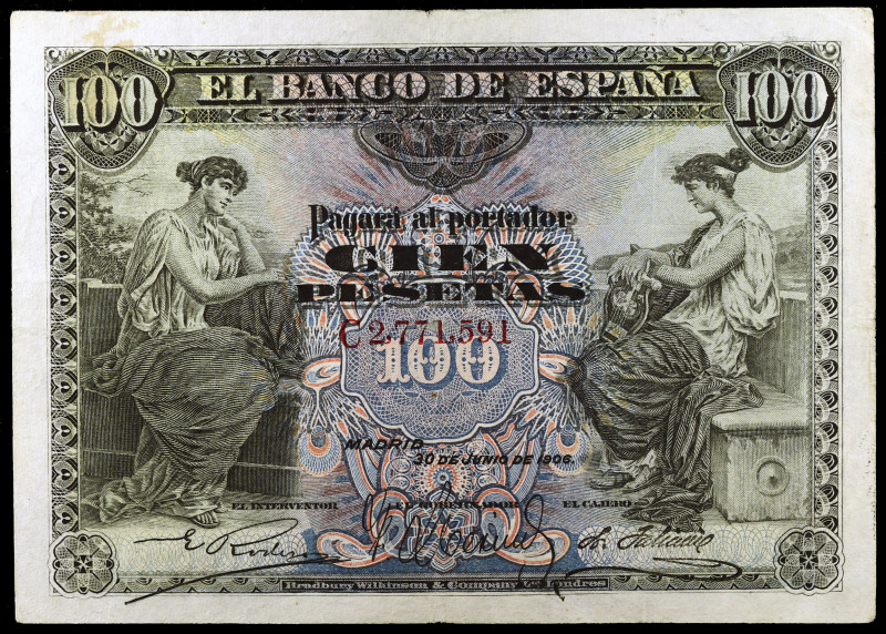 1906. 100 pesetas. (Ed. B97a) (Ed. 313a). 30 de junio. Serie C. Reparaciones. MB...