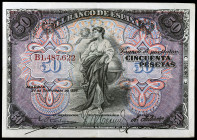 1906. 50 pesetas. (Ed. B99a) (Ed. 315a). 24 de septiembre. Serie B. MBC+.