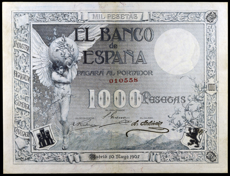 1907. 1000 pesetas. (Ed. B101) (Ed.317). 10 de mayo. Muy raro. MBC.