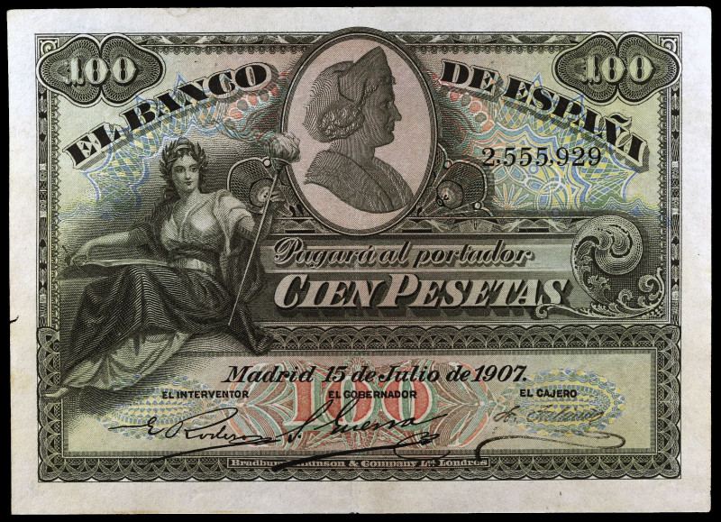 1907. 100 pesetas. (Ed. B104) (Ed.320). 15 de julio. Lavado. MBC.