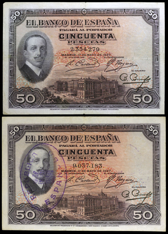 1927. 50 pesetas. (Ed. B110 y B115) (Ed. 326 y 332). 17 de mayo, Alfonso XIII. L...