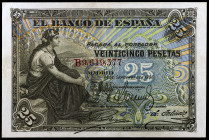 1906. 25 pesetas. (Ed. B116). 24 de septiembre. Serie B. Con sello en seco "GOBIERNO PROVISIONAL". MBC+.