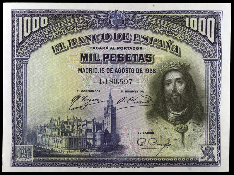 1928. 1000 pesetas. (Ed. C8) (Ed. 357). 15 de agosto, San Fernando. Leve doblez ...