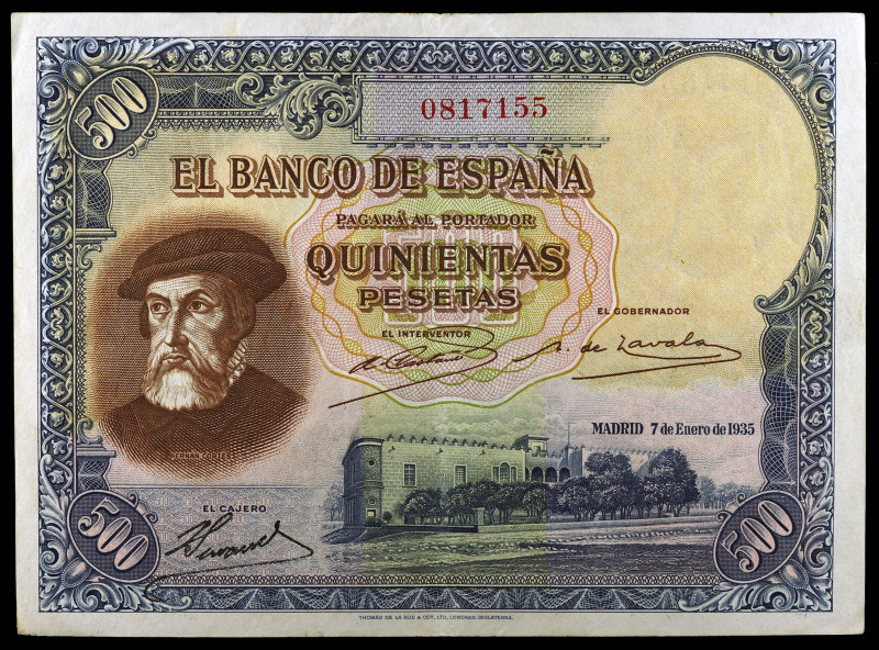 1935. 500 pesetas. (Ed. C16) (Ed. 365). 7 de enero, Hernán Cortés. Ligeras doble...