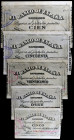 1936. Santander. 5, 10, 25, 50 y 100 pesetas. (Ed. 375c, 376f, 377g, 378f y 379b). 5 billetes, serie completa. Cuatro antefirmas distintas. BC/BC+.
