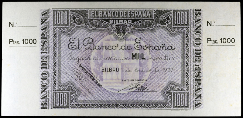 1937. Bilbao. 1000 pesetas. (Ed. NE27c) (Ed. NE27c). 1 de enero. Con matriz y si...