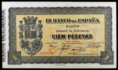 1937. Gijón. 100 pesetas. (Ed. C50) (Ed. 399). Emisión septiembre. Sin serie, numerado. S/C-.