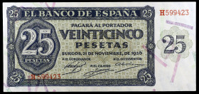 1936. Burgos. 25 pesetas. (Ed. D20a) (Ed. 419a). 21 de noviembre. Serie H. S/C-.