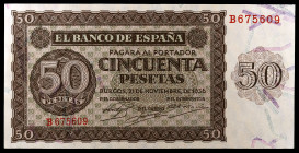 1936. Burgos. 50 pesetas. (Ed. D21a) (Ed. 420a). 21 de noviembre. Serie B. Doblez central. EBC-.