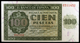 1936. Burgos. 100 pesetas. (Ed. D22a) (Ed. 421a). 21 de noviembre. Serie C. S/C-.