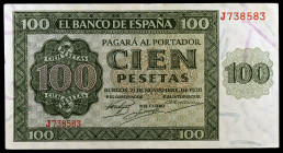 1936. Burgos. 100 pesetas. (Ed. D22a) (Ed. 421a). 21 de noviembre. Serie J. MBC+.