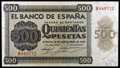1936. Burgos. 500 pesetas. (Ed. D23a) (Ed. 422a). 21 de noviembre. Serie B. Raro. MBC.